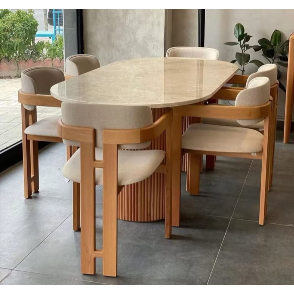 Set meja makan marmer oval 6 kursi dining set meja marmer meja makan marmer minimalis modern set mej