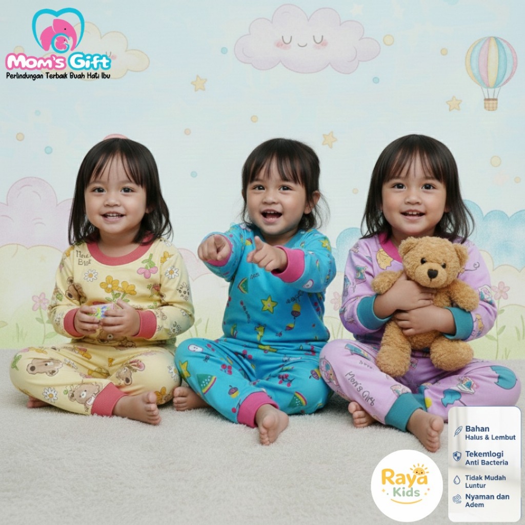 Stelan Moms Gift Motif Sweet Baby - (3 PCS) Stelan PP Lengan Panjang Celana Panjang SNI- Mom's Gift/