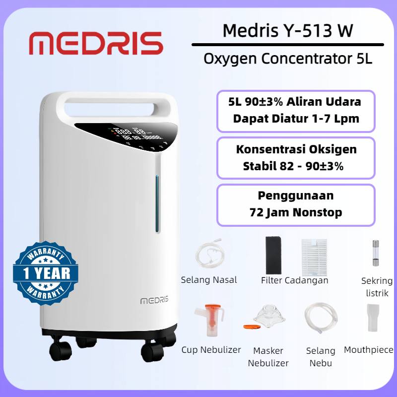 MEDRIS Oxygen Concentrator Y-517W 5L Heavy Duty Premium | Mesin Oksigen Elektrik Homecare Kelas Medi