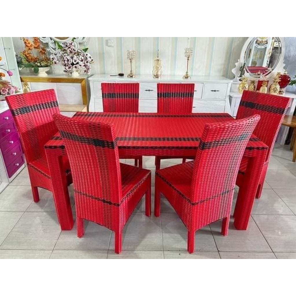 Meja makan kursi 6 rotan sintetis