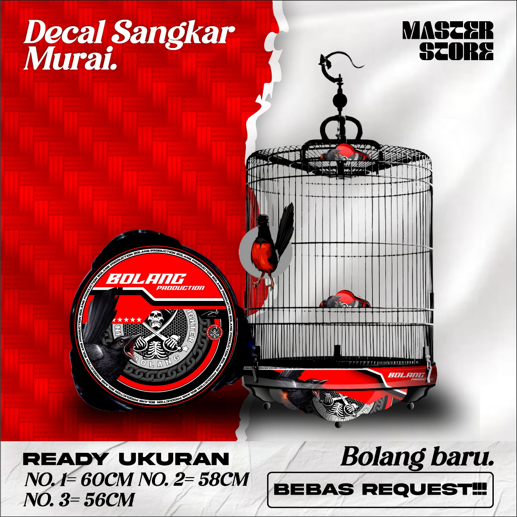 Stiker decal sangkar burung murai, kosan, sangkar bulat custom bahan high quality