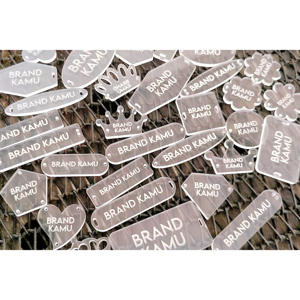 Label Akrilik Bening Custom Cutting Hijab Baju 2mm Laser Cut Minimalis Label Akrilik BENING | Label 