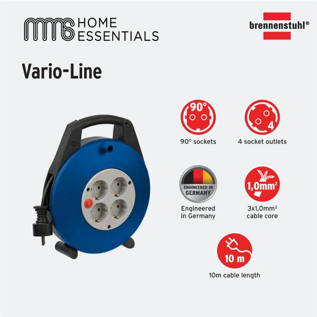 Kabel Rol Brennenstuhl Vario Line 4 Socket Biru/Hitam (10m)