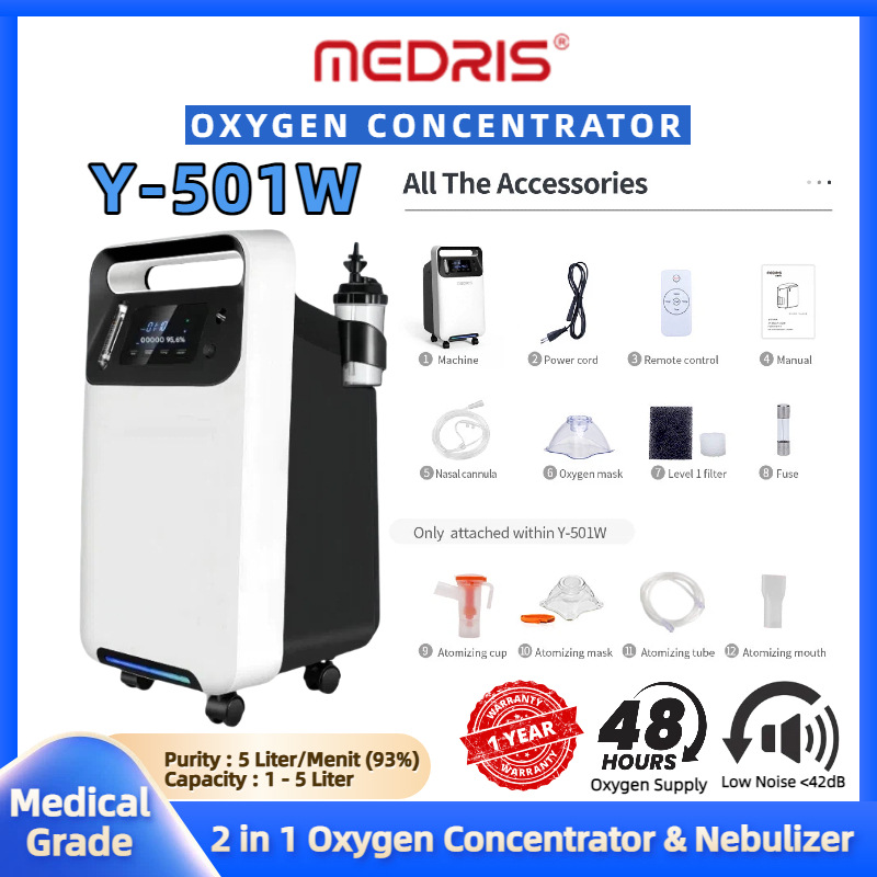 MEDRIS Oxygen Concentrator 5L Oksigen Konsentrator Oksigen Elektrik Terapi Sesak Nafas Standar Medis