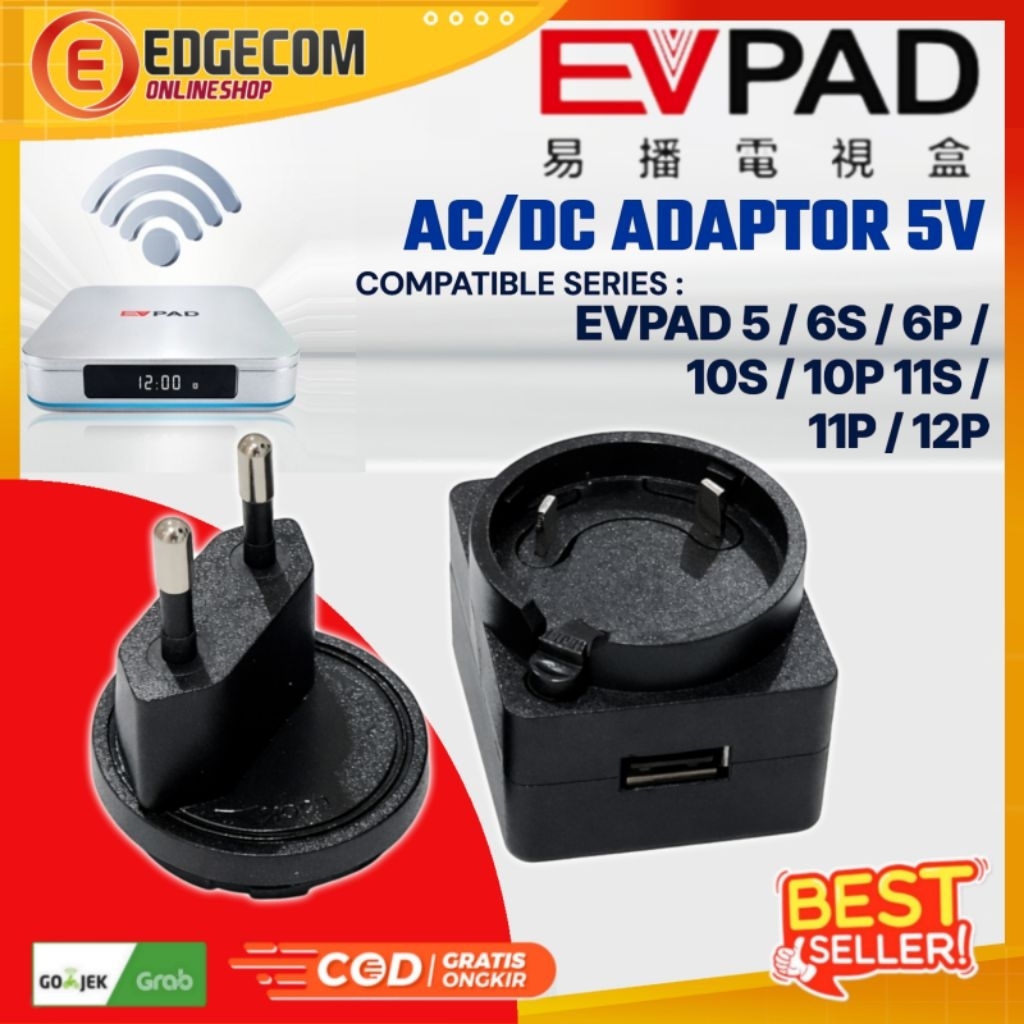 Evpad Adaptor AC/DC 5V untuk Android TV Evpad 5P / 5P / 10S / 10P / 11S / 11P / 12P