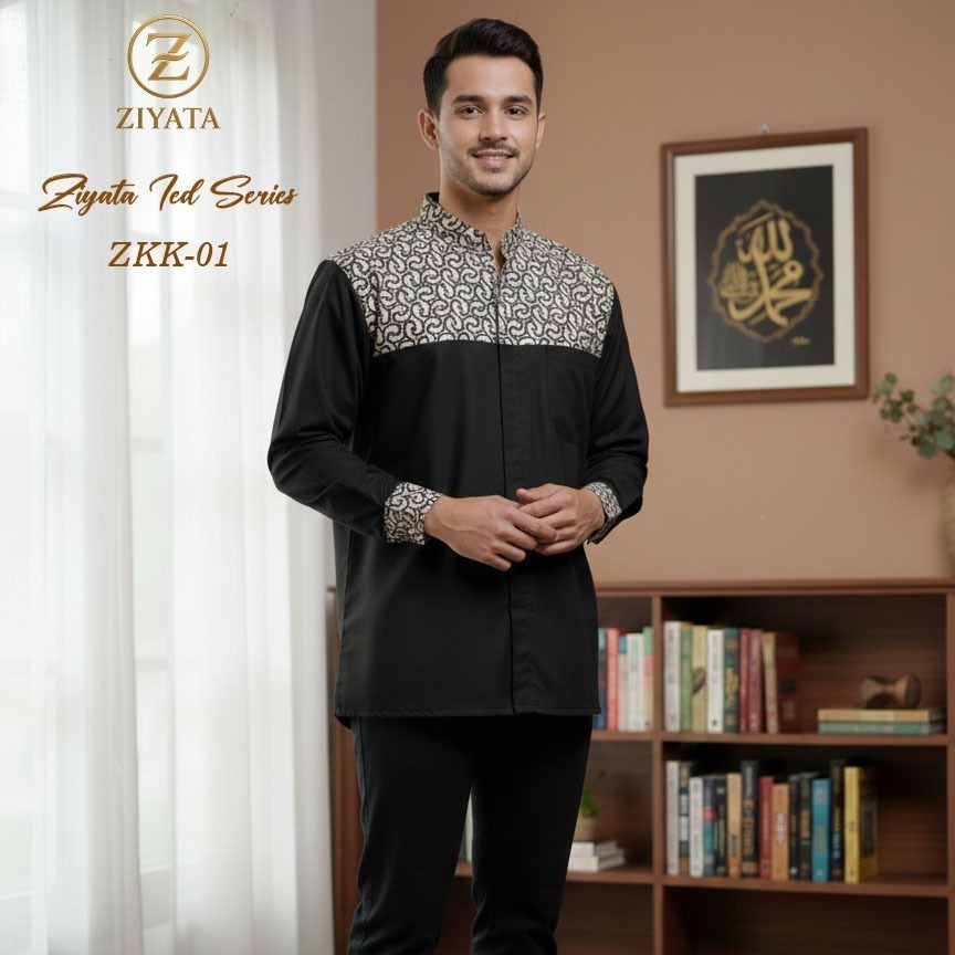 ziyata Baju Koko Pria Lengan Panjang Exclusive | Baju Koko hitam Lengan Panjang