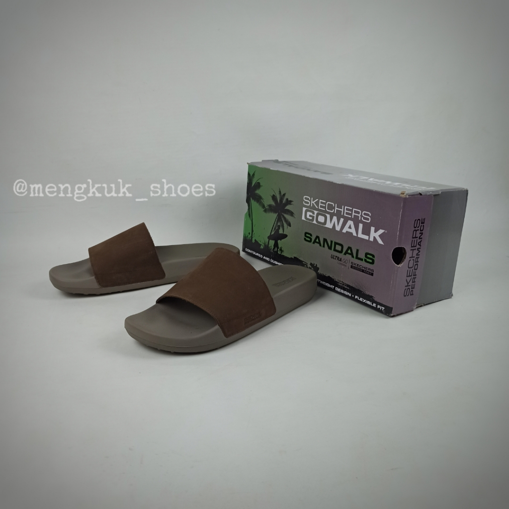 Sandal Skechers 19th Hole Bunker Shot TAUPE size 45.5 Original BNIB - SANDAL SLIP FLIP KULIT SAPI JA