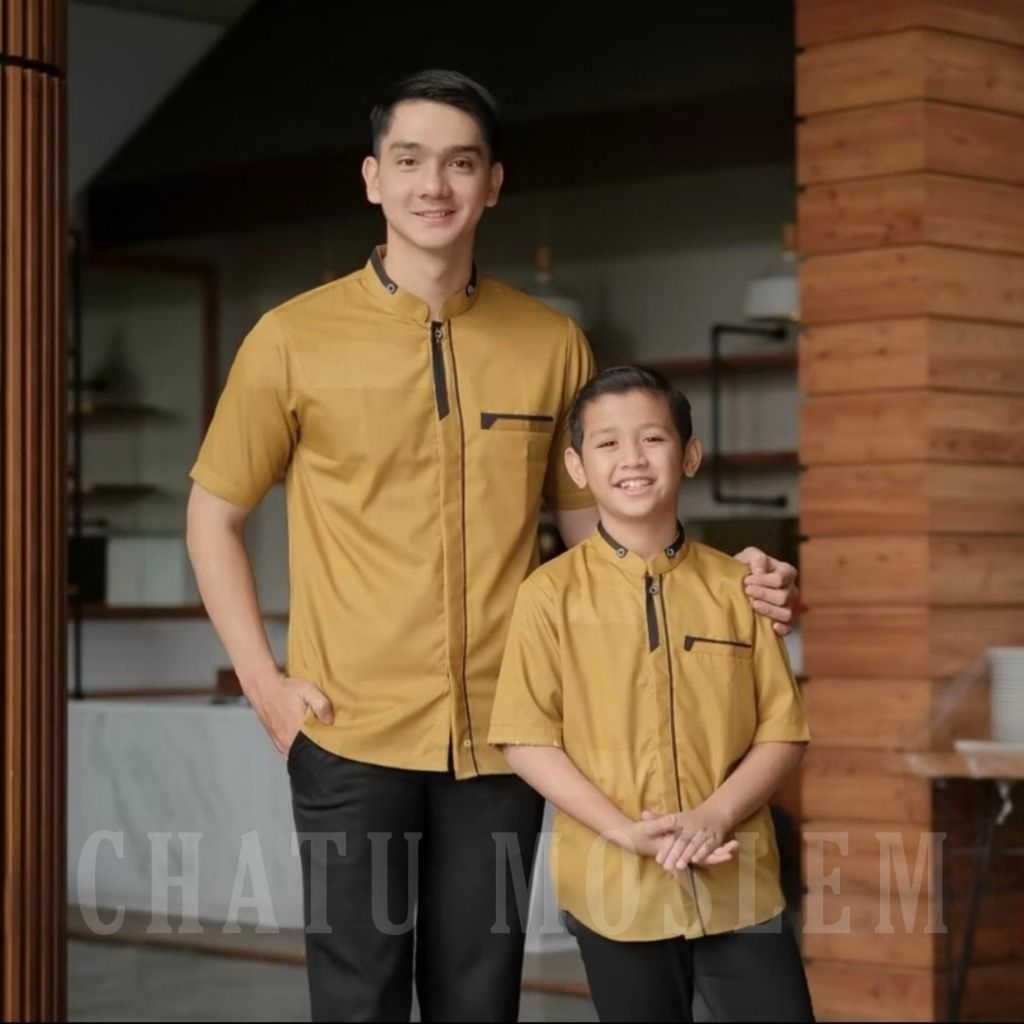 BAHRAIN - Baju Koko Couple Ayah Anak Laki Laki Umur 2-15 Tahun Lengan Pendek Model Terbaru 2026 KATU