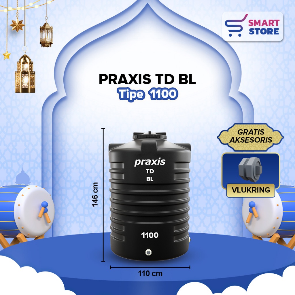 Tandon/Toren/Tangki Air Praxis Kerang 1100 Liter Anti Lumut Bahan Kuat Lentur