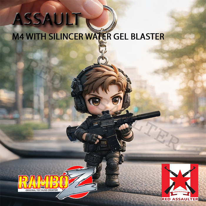 Gantungan Kunci Replika Chibi M4 Automatic Otomatis Water Gel Blaster WGG With Silincer