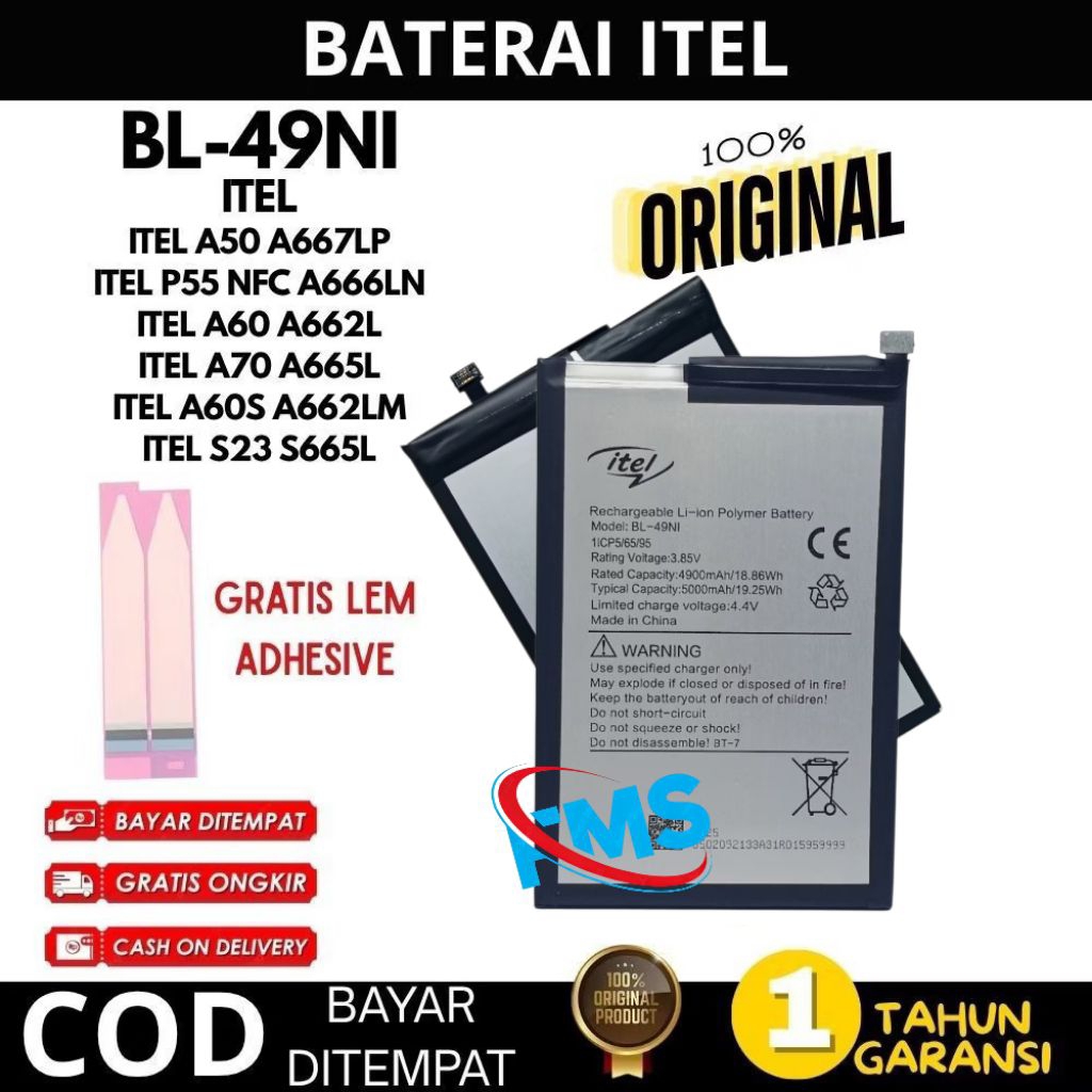 baterai Batre Battery For Hp Itel A60 / A70 / A60S / A50 4G Model BL-49NI Batu batre battery + bonus