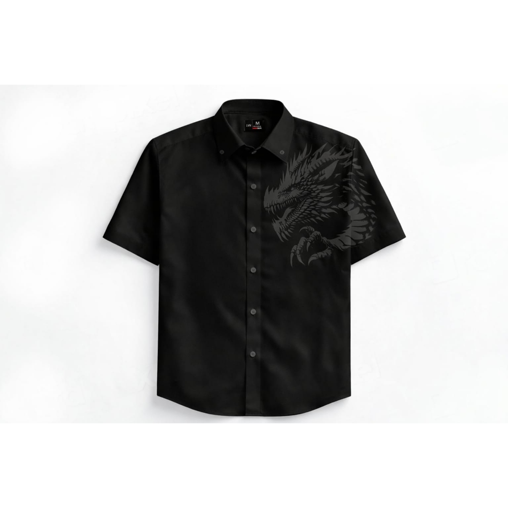 Kemeja motif Naga Lengan Pendek kemeja lebaran casual hitam putih