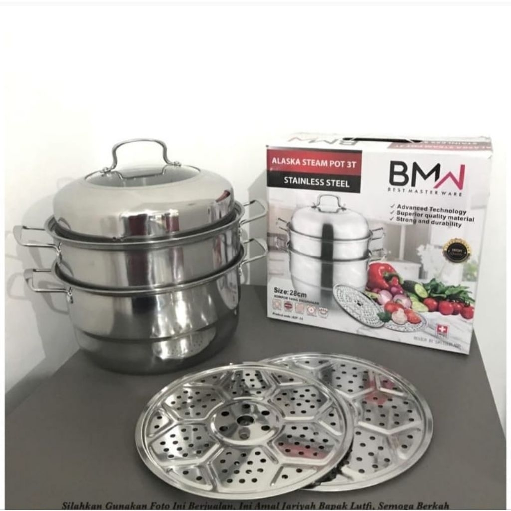 [BMW] Panci Kukus 3 Tingkat Stainless Steel Ukuran 28cm / Panci Kukus 3 Tingkat Steamer Stainless 28