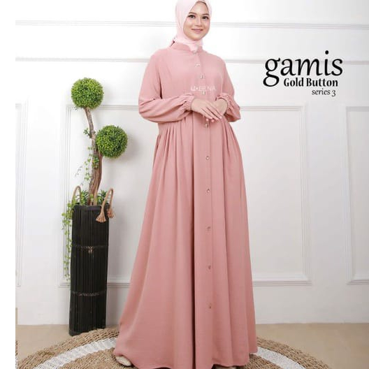 Gamis Dress Terbaru Button Gold Crincle Crinkle GMA Ori Uobena