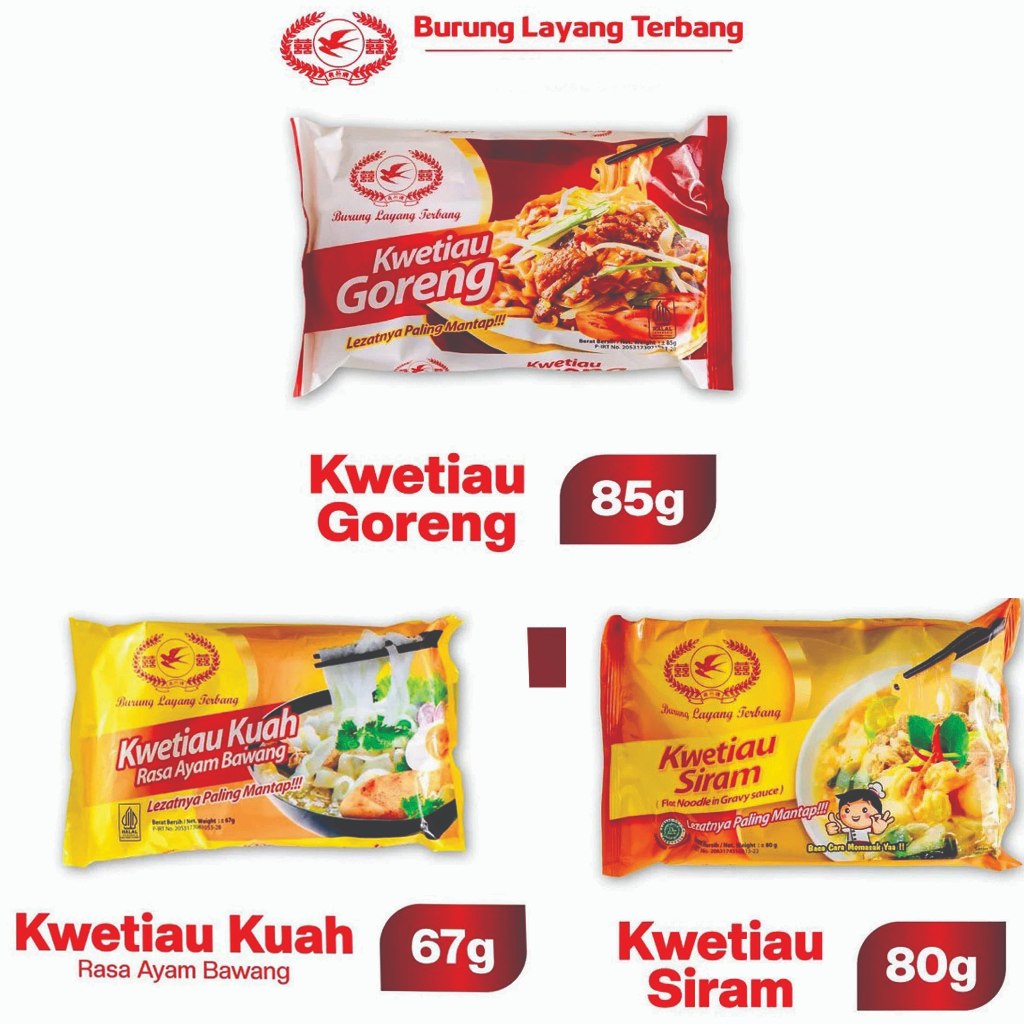 exp FEB 2027 - 1 Dus(20pcs) Kwetiau Kuah / Goreng  / Siram / Miesoa Rasa Ayam Bawang Cap Burung Laya
