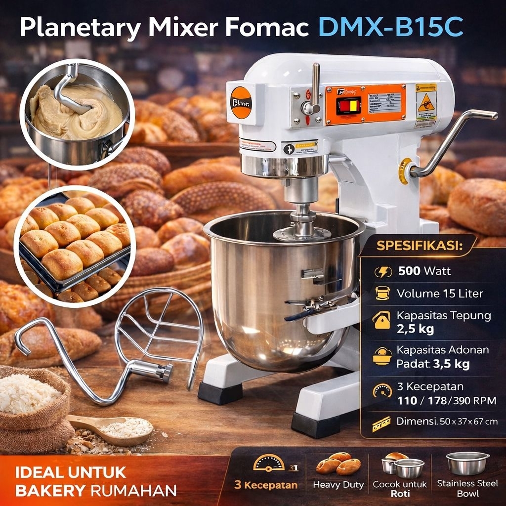 Planetary mixer Fomac DMX-B15C / Pengaduk Adonan 15 liter