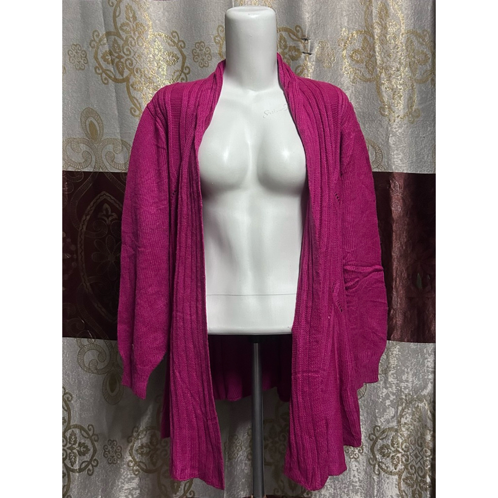 pl cardigan rajut mix katbol warna pink fuchia bertali belakang / baju atasan outer tanpa kancing le