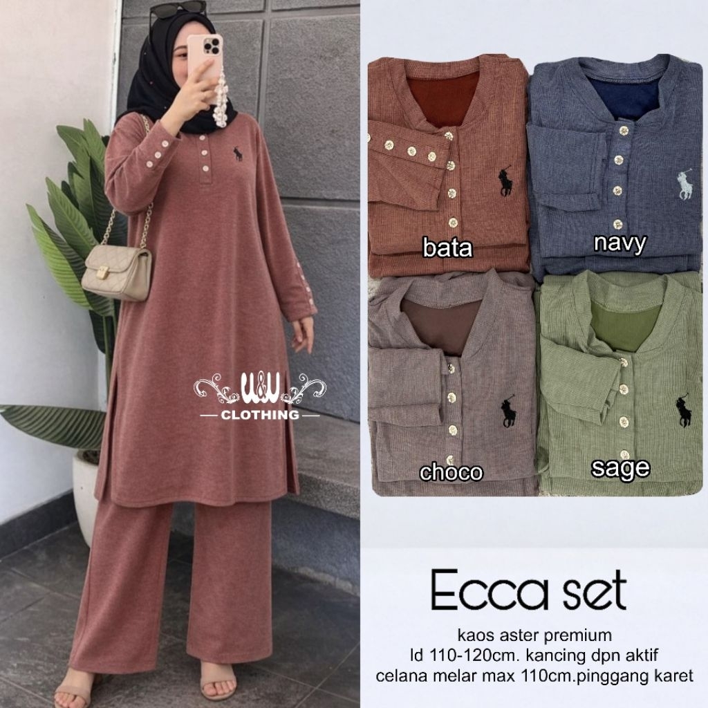 ECCA SETCEL LONG TUNIK ELEGAN/SETELAN BAJU CASUAL WANITA ORI WW BAHAN PREMIUM KAOS KNIT PREMIUM TEBA