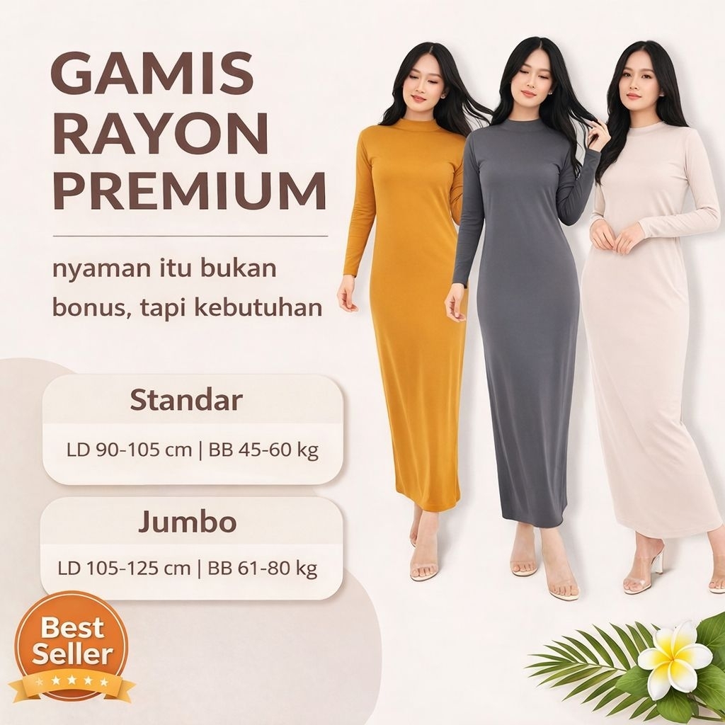 Gamis Rayon Premium Standard - Jumbo / Dress Wanita Rayon Premium Turtle Neck / Inner Gamis Rayon Wa