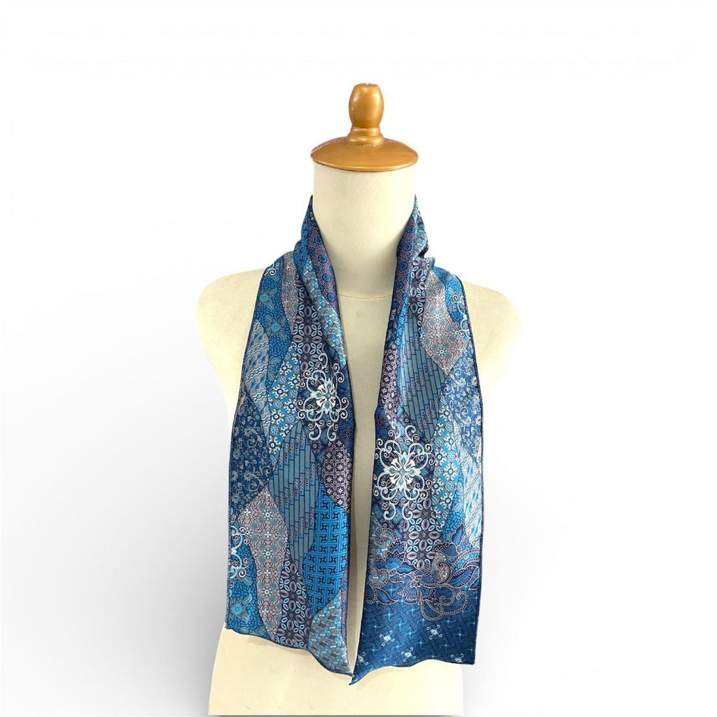 Syal Batik Leher Wanita Pria Scraft  Premium Motif Batik Indonesia - Navy Biru Dongker