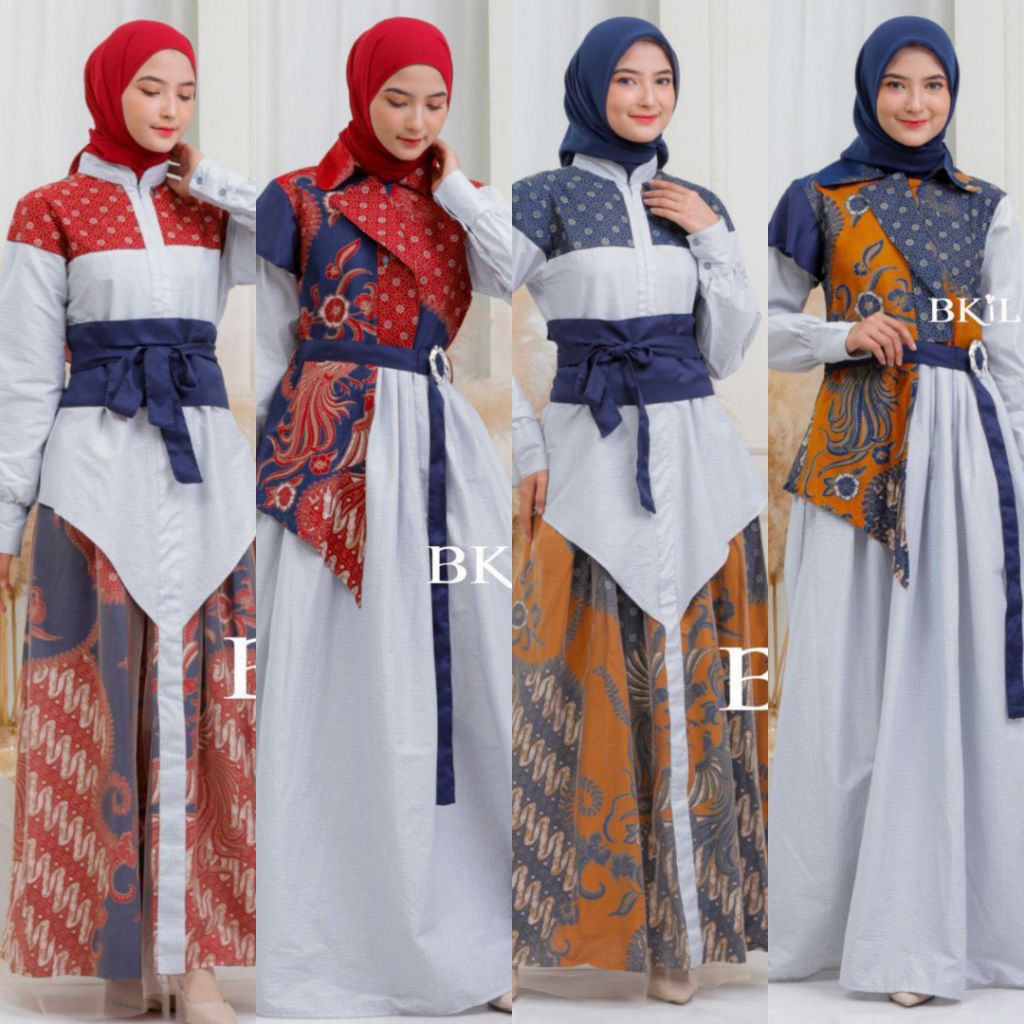 Kinanti Dress/Gamis Batik Mix Tile/Gamis Batik Kombinasi Tenun/Bahan Katun Adem Nyaman/Busui Friendl
