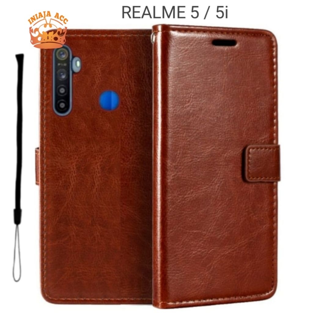 CASE REALME 5 / REALME 5i LEATHER CASE SARUNG HP DOMPET KULIT FLIP COVER CASE BUKA TUTUP KESING DOMP