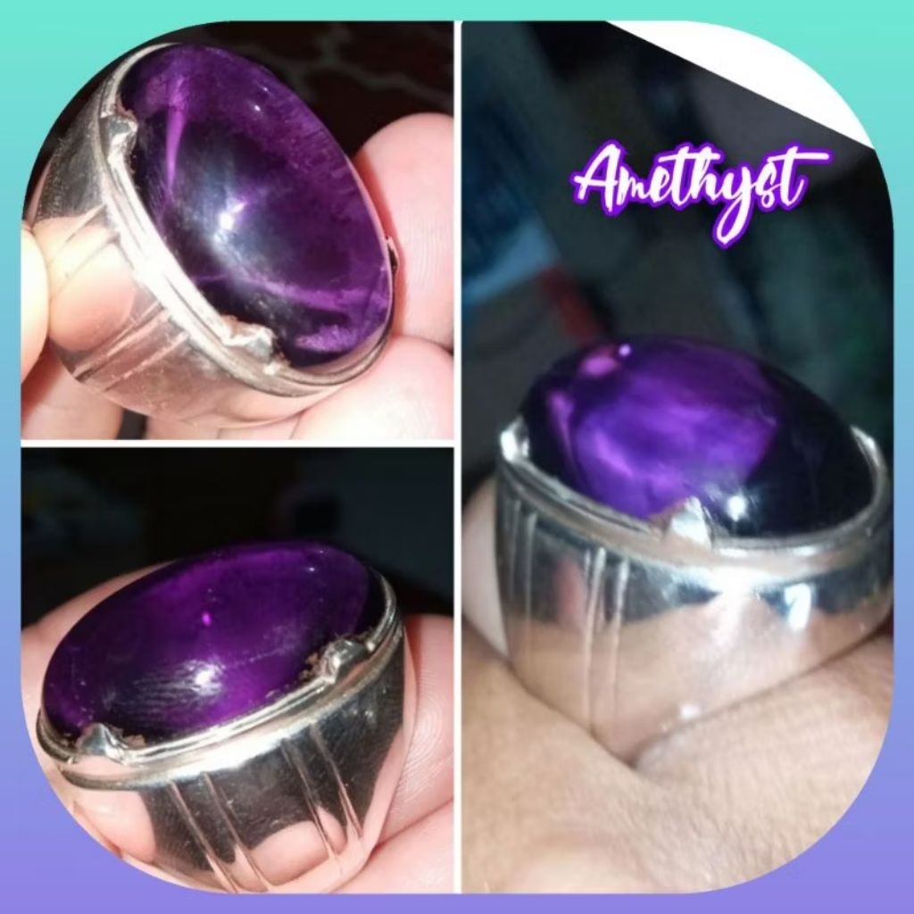 Cincin permata kecubung ungu amethyst quartz gemstone
