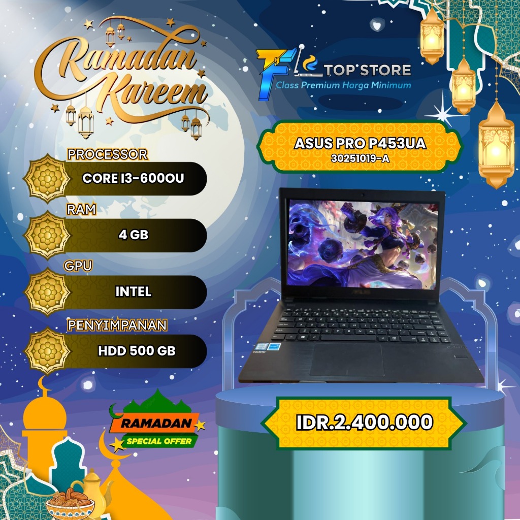 LAPTOP ASUS PRO P453UA INTEL CORE I3-600OU RAM 4GB HDD 500GB