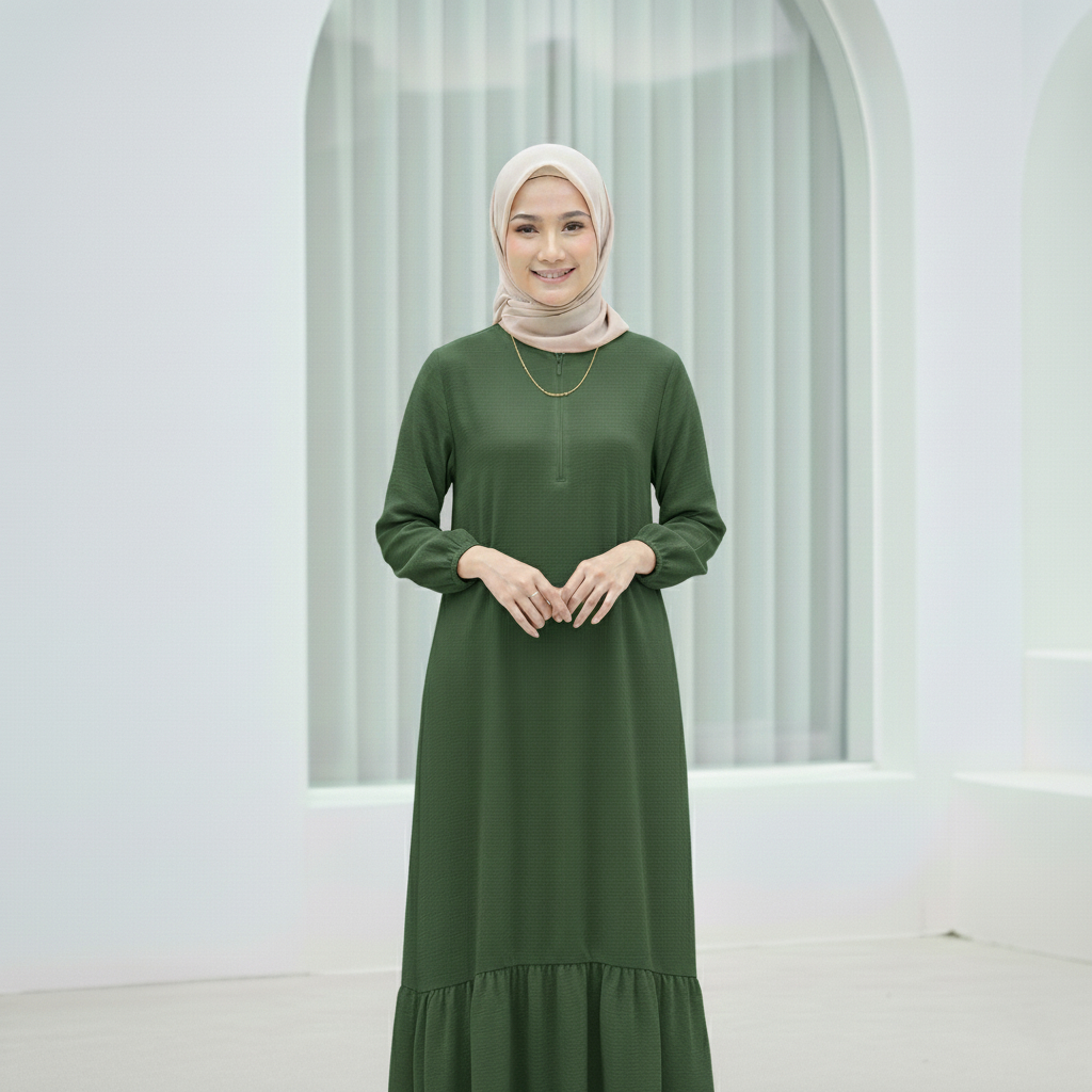 Dress Isyana Miulan Gamis Airflow Crinkle Anti Kusut Simpel Elegan 2026
