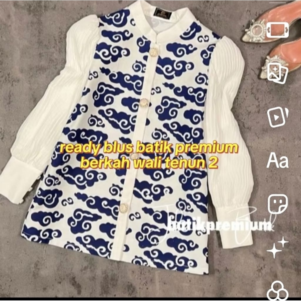 blus batik premium motif Mega mendung mix plisket premium