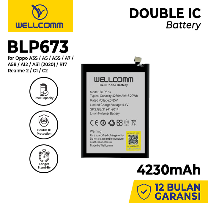 Battery Double Ic Wellcomm Op A3S/Blp673/A5/A5S/A7/A58/A12 4230mAh