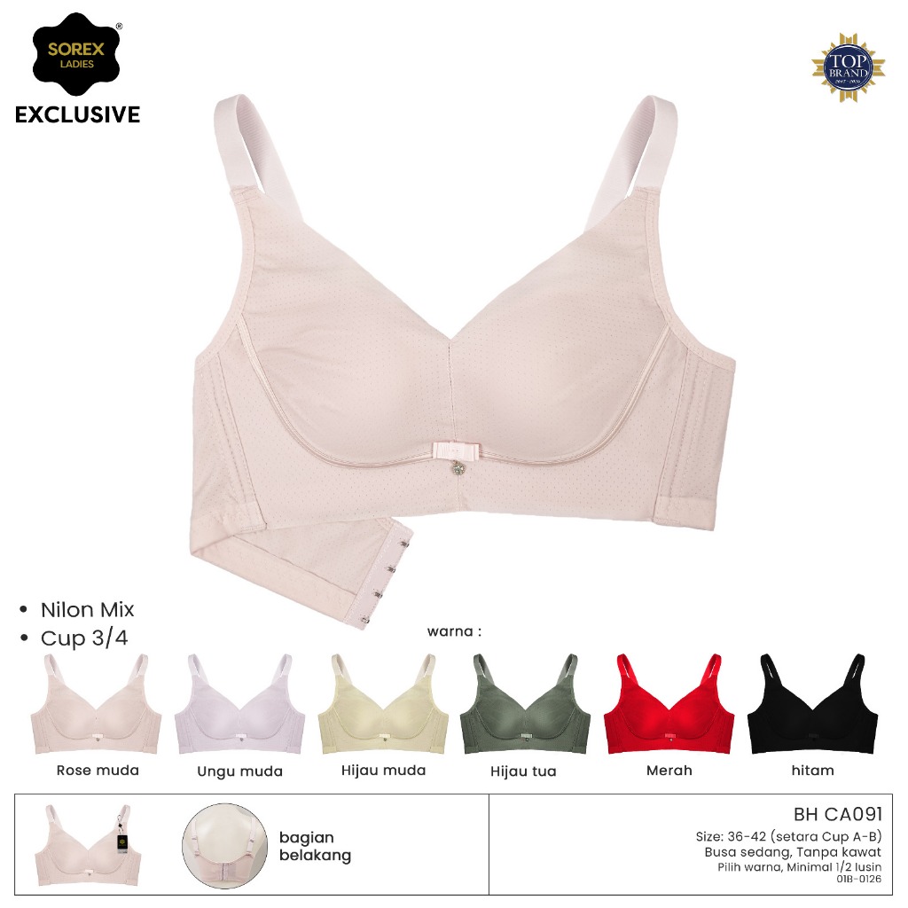 SOREX BRA BH CA 091 Tanpa Kawat Busa Sedang Kait 4 (Cup A-B)