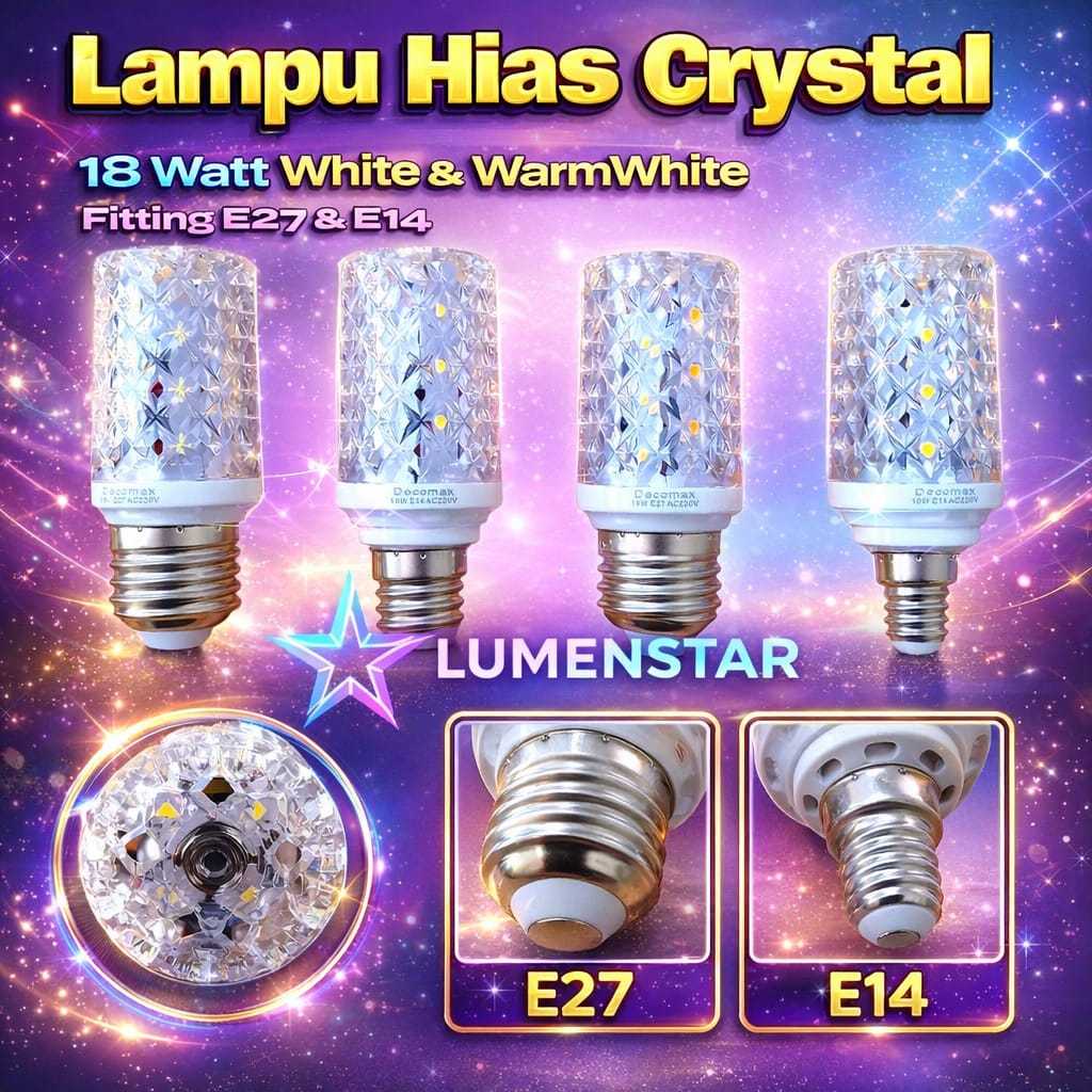 Lampu Led 18w E14 / E27 Lampu Halogen Crystal Lampu Bohlam Candle Light Lampu Plafon Crystal 18W