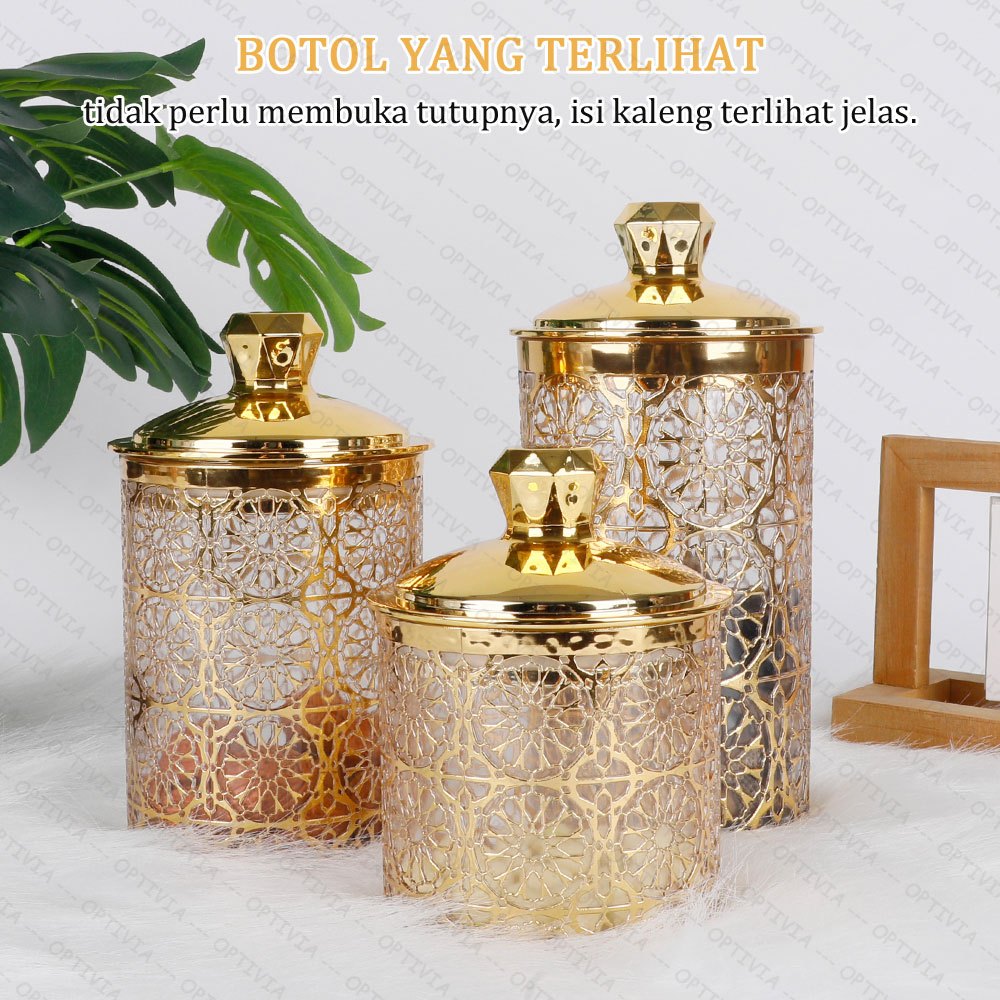 OPTIVIA Toples Aklirik kedap udara gold emas / toples list gold mewah / Arabian Jar Satuan /Toples