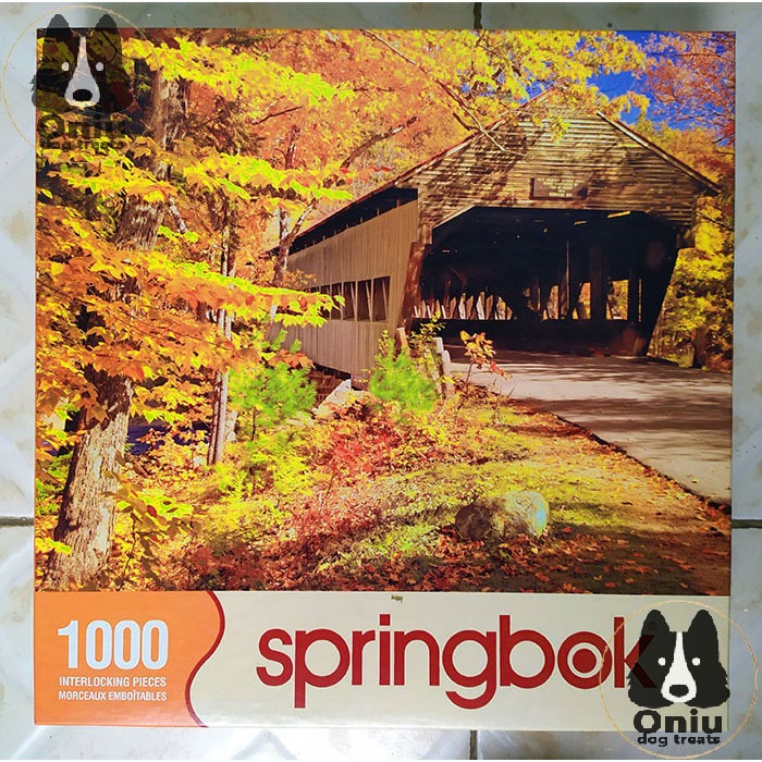 Preloved Springbok Jigsaw Puzzle Autumn Covered Bridge 1000 pieces