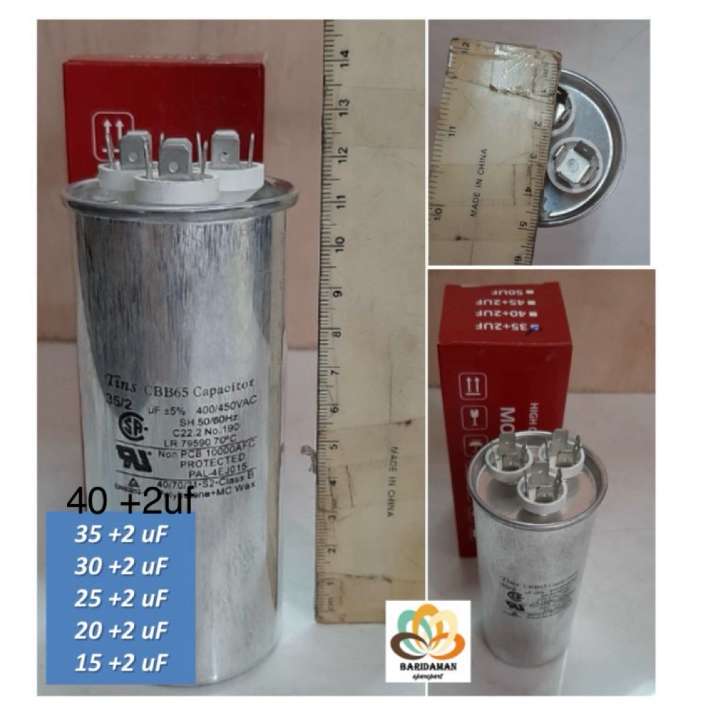 [BARU] Kapasitor AC Double 15 20 25 30 35 40 & 2 UF Air Conditioner Kompresor Kipas CBB65