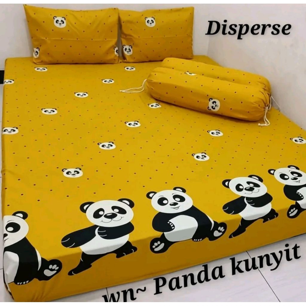Sprei Set Sarung Bantal Dan Sarung Guling Motif Panda UK 120/160/180 Bahan Katun