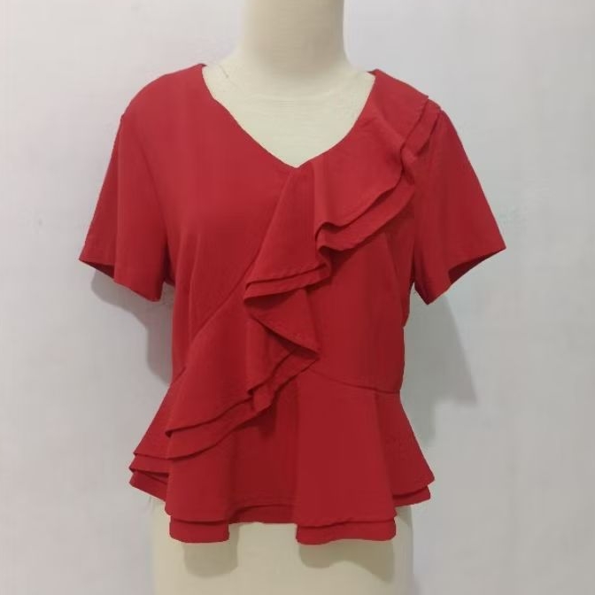 Blus Blouse Baju Atasan Merah Imlek Ukuran Besar Murah