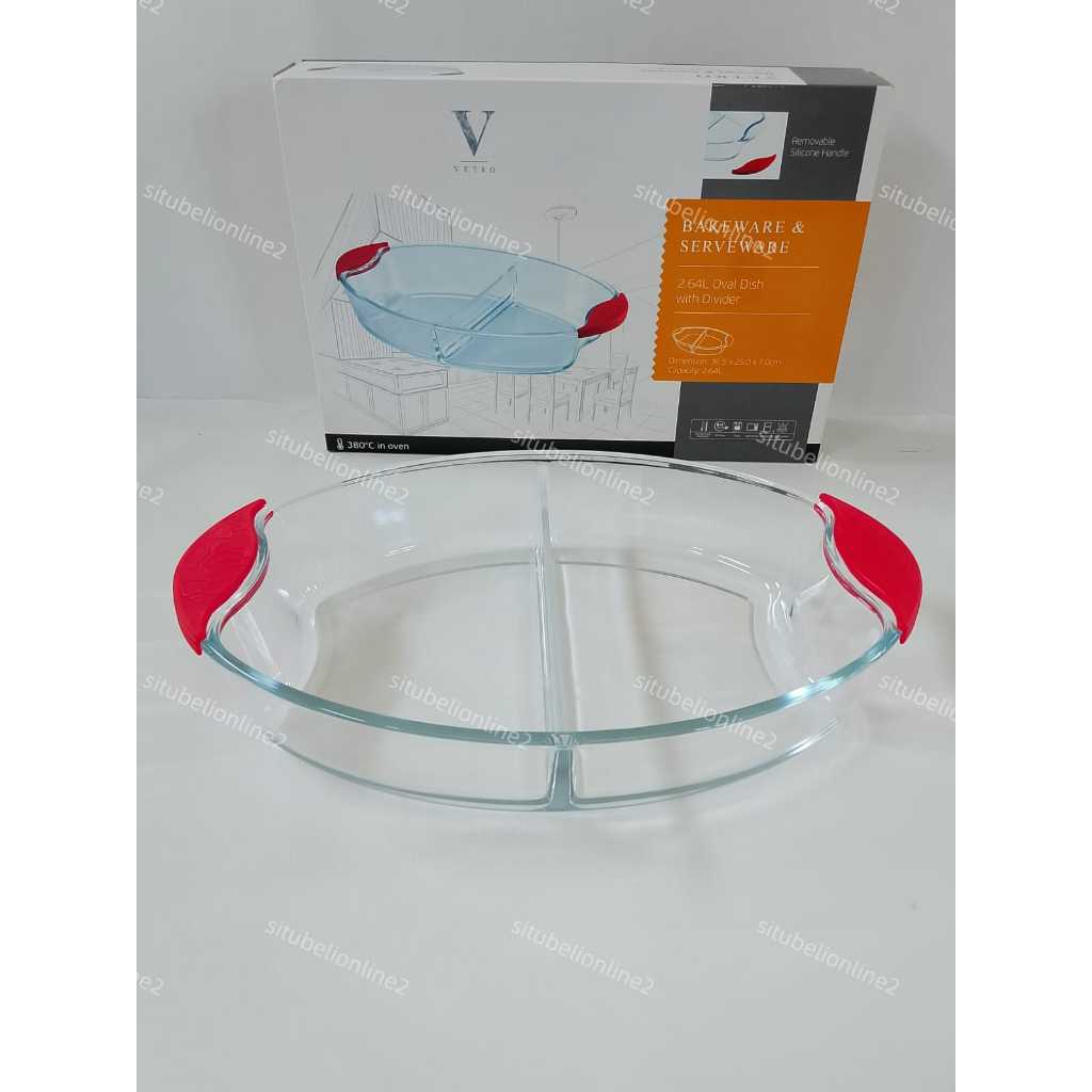 Vetro Bakeware & Serveware 2.64 L ( Oval Dish With Devider) Mangkuk Kaca Tahan Panas