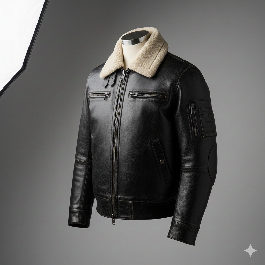 Jaket Kulit Asli Pria Original Domba Super Model Aviator Bomber Kerah Bulu Warna Hitam Coklat