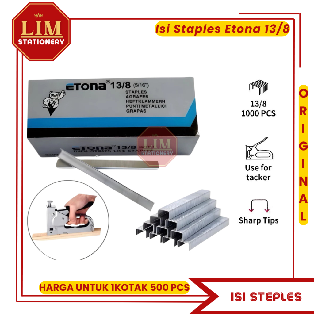 (1 box)Isi Staples Etona 13/8 5000 Pcs Original | Isi Tacker 13-8 | Staples Tembak Furniture Kayu