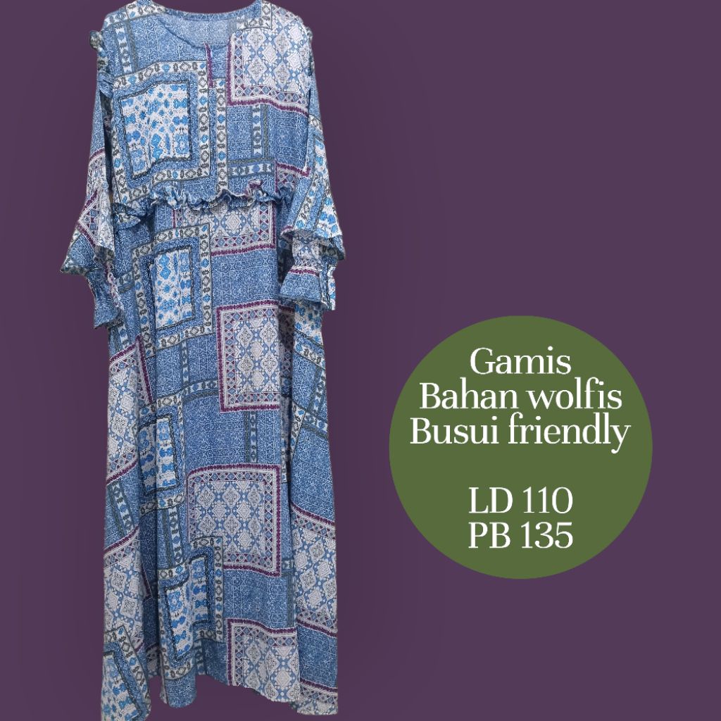 GAMIS BAHAN WOLFIS MOTIF ETNIK