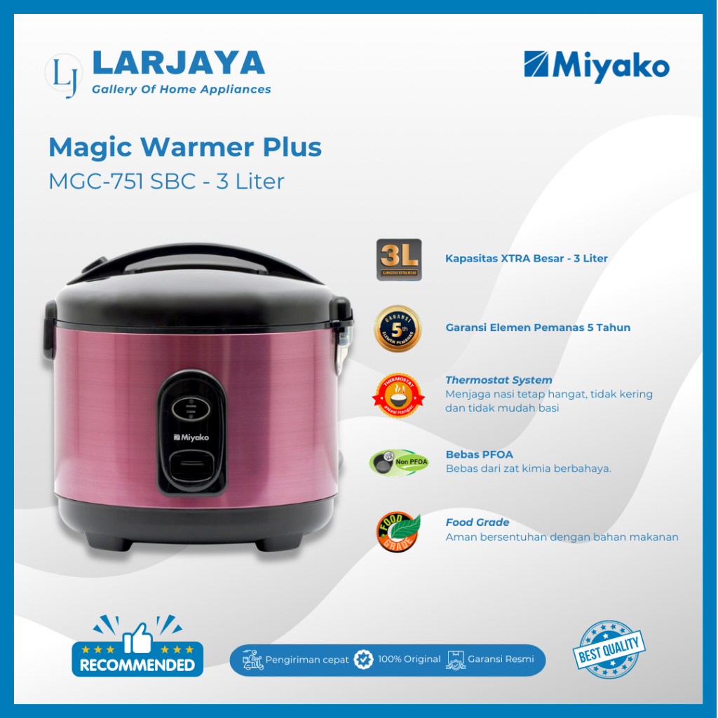 Miyako Rice Cooker MCG-751-SBC 3 Liter | Magic Com 3 Liter