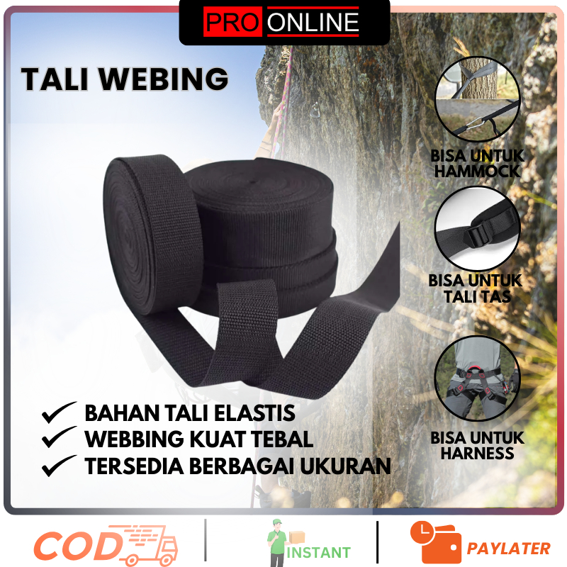 Tali Webbing 2cm - 2,5cm - 2,8cm - 3,8cm Tebal Tabular Hammock Tas Nylon Tali Sling Belt Roll Tali S