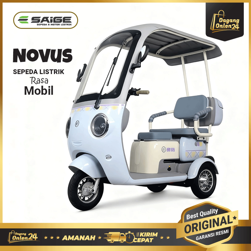 Sepeda Listrik Roda 3 SaiGe NOVUS Terbaru 2026 Bajai Listrik Lucu 800W 48V Dewasa Anti Air Garansi
