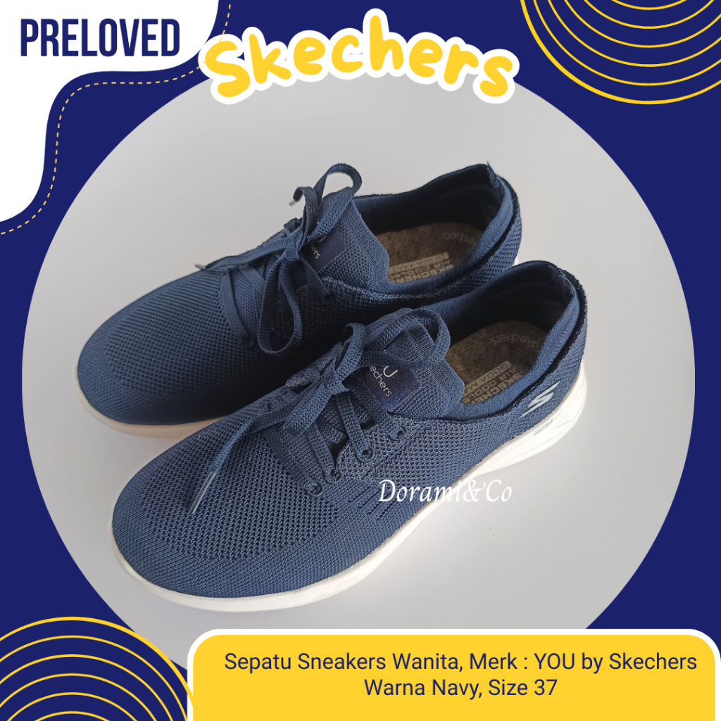Sepatu Sneakers Skechers Kets Olahraga YOU Size 37 Wanita Navy Preloved