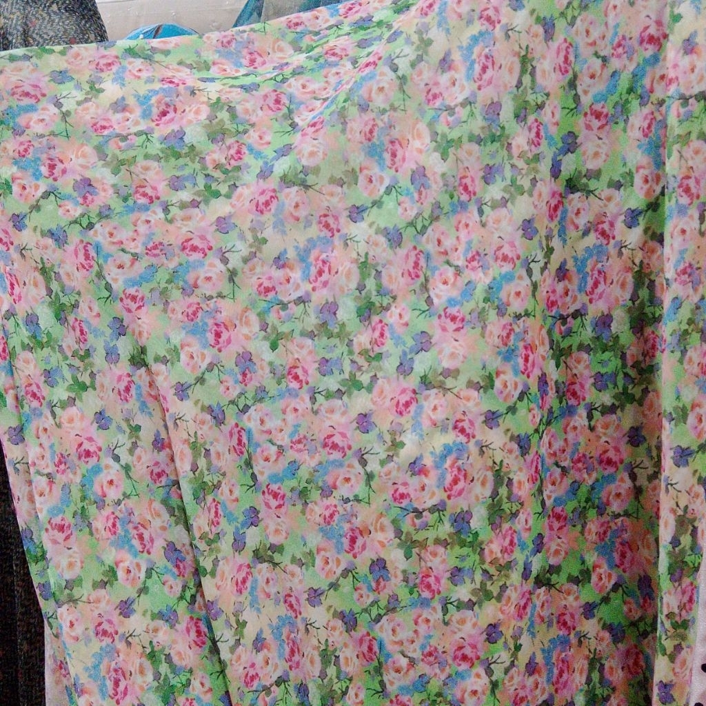 Kain Sifon Sutra Motif Bunga Mawar Korea – Bahan Ceruty Premium, Jatuh & Adem, Cocok Gamis, Dress, H