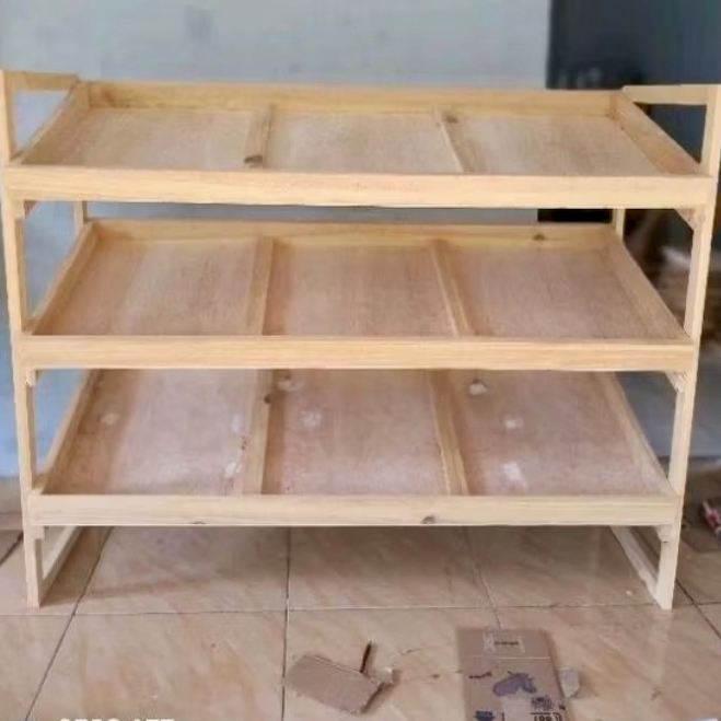 Rak Sayuran/ Rak Buah /Tempat Display Makanan/  Rak Roti Kayu 3 Susun