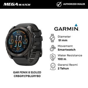 Jam Tangan GARMIN Pria Original GAR FENIX 8 51OLED CRBGRY/PBLGRYBD