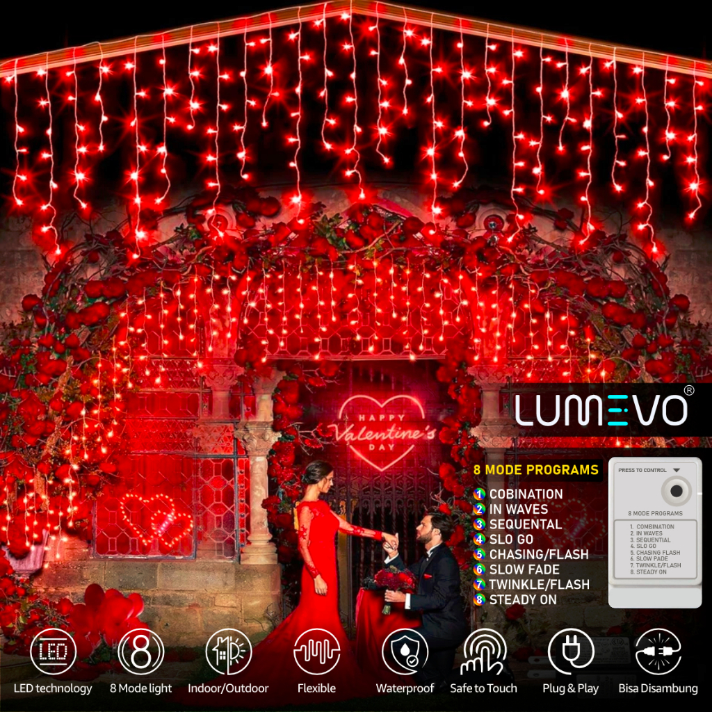Lampu Hias Dekorasi LED twinkle tumblr waterproof model gantung tirai rumbai dekorasi cafe restoran 